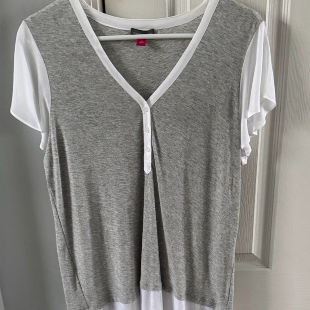 Vince Camuto Medium Gray Modal Flutter Sleeve Henley Top